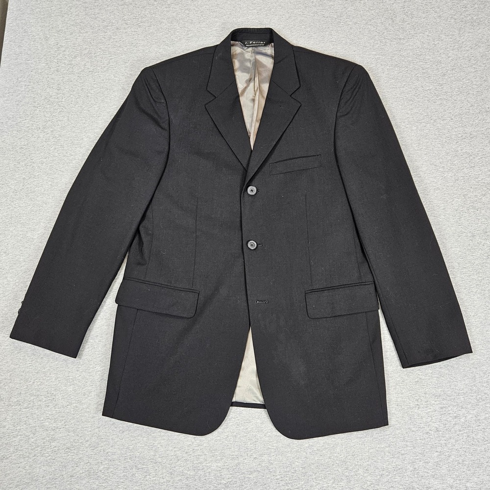 J. Ferrar Mens Black 100% Wool 3-Button Blazer Jacket Size 38R 553-5454 Fair